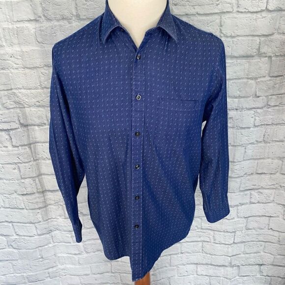 Michael Michael Kors button down men’s blue print Longsleeve dress shirt size 16 - Picture 1 of 11